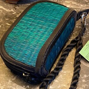 NWT Wristlet in Turquoise Cambodian Woven Grasscloth